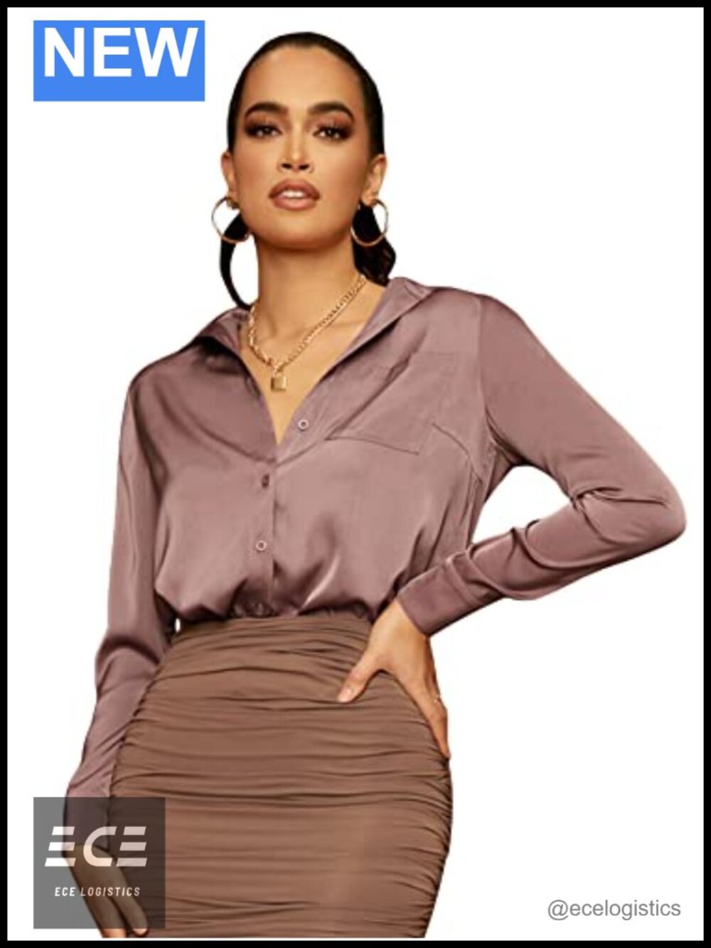 Satin Long Sleeve Button Up Blouse Work Office Silky Shirt